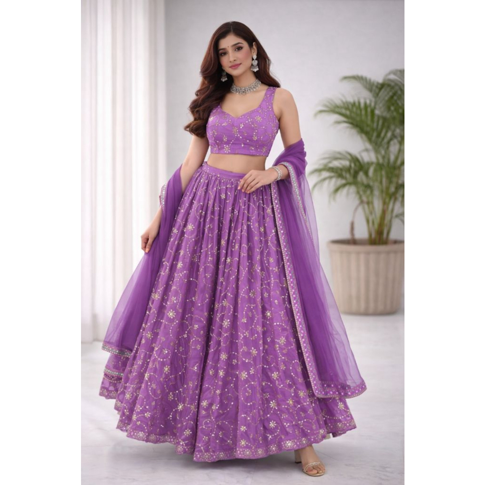 Lavender Gorgette Sequin Embroidery Lehenga Choli